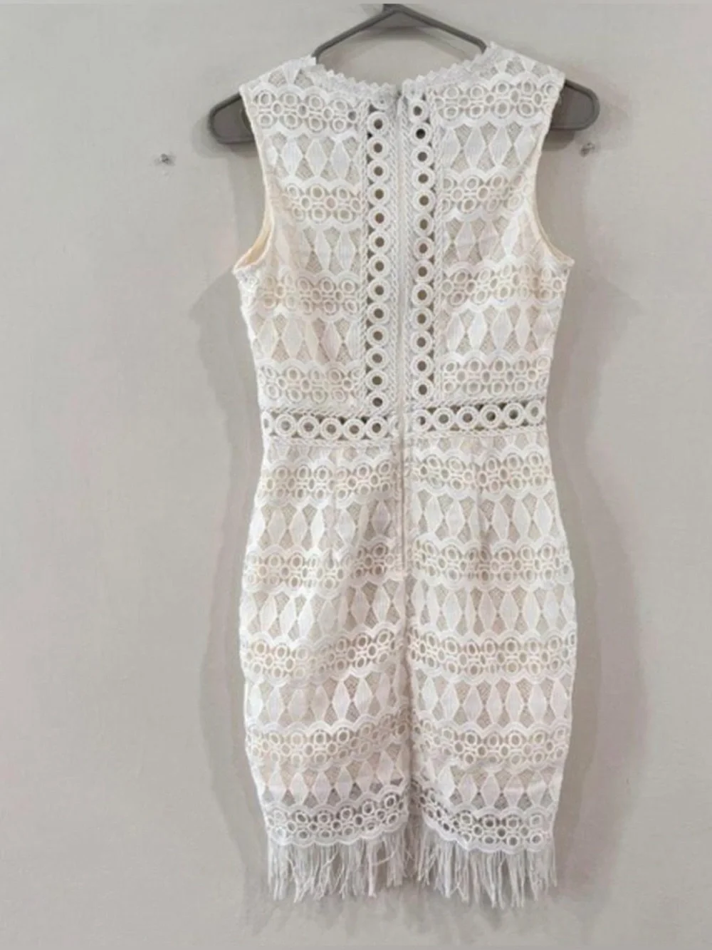 Lulus White Lace Crochet Fringe Dress Small Boho Bridal Shower Beach Bodycon - Picture 4 of 6